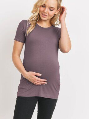 Modal Jersey Round Neck Maternity Short Sleeve Top - Mauve